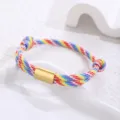 Handmade colorful paracord stainless steel charm bracelet for men and women detail view - Multicolor Paracord