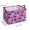 Panier de rangement étanche Halloween en tissu organisateur avec motif citrouille crâne. - Panier Carré (Base Violette Chauve-souris) / 38*26*25cm