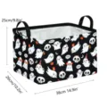Panier de rangement fantôme d'Halloween en tissu organisateur de bureau noir poignées - Panier Carré (Base Noire Chauve-souris Violette) / 38*26*25cm