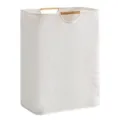 Panier à linge pliable en tissu avec poignées en bois pour vêtements, corbeille légère. - S / Beige Clair Avec Poignée en Bois