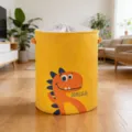 Yellow fabric laundry basket with cute dinosaur print and drawstring top, ideal for home storage. - 35*45cm / Yellow Dinosaur