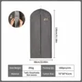 Housse anti-poussière pour costume cationique sac à vêtements suspendu de rangement 130cm - Gris Foncé Soufflet - Style Long
