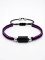 Bracciale intrecciato in tormalina nera fatto a mano con cordino viola e perline regolabili - Viola nero