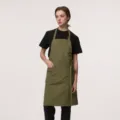 Tablier en taslan vert olive avec poches multiples, idéal pour la cuisine et le service. - Kaki