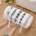 Weisser zylindrischer Schuhwaschbeutel aus Netzmaterial für Waschmaschine schnell trocknend. - Zylindrischer Schuhwaschbeutel [19*19*40cm]