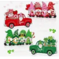 Valentine St. Patrick Day Tiered Tray Wood Decor Gnome Truck Table Centerpiece Set - Style D