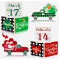 St. Patrick's Day and Valentine's Day tiered tray decor wooden blocks and trucks set. - Style B