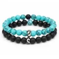 Set bracciali di perle per coppie con turchese e perle nere opache cuore in acciaio inox. - Set Turchese Blu Nero Opaco