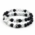 Bracciale di coppia in acciaio inossidabile cuore perle turchese bianco e nero - Set Turchese Bianco Nero Opaco (Nuovo)