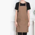 Grembiule in tela con collo regolabile a 3 bottoni, grande tasca frontale, abbigliamento da cucina pro. - Marrone scuro