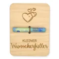 Houten geldcadeau kaart met prachtig gegraveerde harten en speciale Duitse tekst erop. - Populierenhouten plank 15x10 (kaart & henneptouw) / Hart