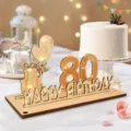 Panneau de décoration de table 80ème anniversaire en bois avec guirlande lumineuse - 80ème Anniversaire / Sans Lumière