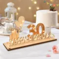 Pancarte de table 30 ans en bois avec guirlande lumineuse, déco de fête rustique. - 30 Ans