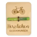 Biglietto regalo in legno per soldi con incisione di bicicletta e auguri per la famiglia. - Bicicletta
