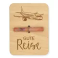 Portasoldi in legno inciso con aereo e auguri di buon viaggio per regali in contanti. - Aeroplano
