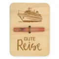 Portacarte regalo in legno per viaggi con incisione di nave e corda di canapa. - Nave