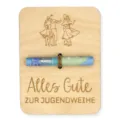 Cartolina regalo in legno con coppia di ballerini incisa e design Jugendweihe. - Ballo