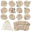 Wooden baby monthly milestone cards set with cute forest animals and canvas storage bag. - Baby Milestone Cards Set (Animal Design) / 12-Piece Set