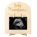 Cadre photo échographie bébé en bois panneau pour annonce de grossesse et décoration. - Gravure simple face (clip sur base en bois)
