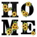 Hölzerne HOME Buchstaben Wanddekoration mit Sonnenblumen und grünen Blättern für Innendekoration. - HOME Sortierte Töpfe / Schwarz