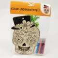 Kids DIY wooden sugar skull graffiti painting board set with colored markers for Halloween decor. - Style C