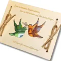 Houten geld cadeau kaart met mooie duif uitsnede en zegen tekst voor creatieve geldgeschenken. - Vogel