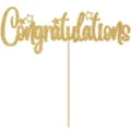 Gold glitter Congratulations cake topper with wooden stick for graduation party decor. - With Glue Dots and Wooden Stick / Gold Graduation Cake Topper
