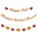 Guirnalda hojas de arce calabaza otoño decoraciones fiesta de acción de gracias brillante - Pancarta de Acción de Gracias de calabaza y hoja de arce (con cinta blanca)