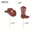 24 Stk Western Cowgirl Hut Stiefel Kuchen Topper Glitzer Cupcake Dekorationen Geburtstag - Braune Cowboyhut-Kuchenstecker / 24-teiliges Set
