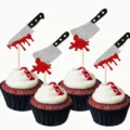 Halloween bloody knife cupcake toppers glitter cleaver cake picks for spooky party decor - 24 Pieces