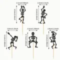 Halloween black glitter skeleton cupcake toppers set, 5 funny dancing poses cake picks. - Skull Pattern / 25 Pieces/Pack-Assembled Finished Product