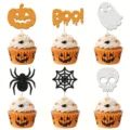 Halloween cupcake toppers glitter pumpkin ghost spider skull party decoration set of six - Pumpkin Ghost Mixed Style / 24 Pieces/Pack-With Glue Dots and Wooden Sticks