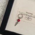 Punk style red rhinestone spike hoop earring, trendy silver metal drop ear buckle for women. - 3534 Red Rhinestone (Single Piece)