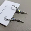 Sparkly 3D cone pendant hoop earrings for women, trendy silver earrings with crystal. - 3534 White AB Rhinestone (Single Piece)