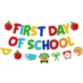 Back to school glitter banner decoration for classroom party, cute school bus and apple designs. - Back To School Garland