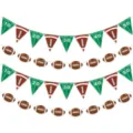Football party decoration banner set with yard line pennants and football string flags. - Two Football Banners