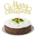Adorno para tarta Merry Christmas con brillo dorado, ideal para decoracion navideña. - Adorno de Navidad / Dorado