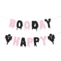 Halloween ghost banner pink black glitter party decoration indoor hanging decor supply - Black Pink Booday Happy Banner