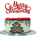 Adorno para tarta de Navidad brillo rojo Merry Christmas cartel decoración fiesta - Adorno de Navidad / Rojo