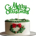Christmas cake topper green glitter Merry Christmas sign party cake decoration supplies - Christmas Topper / Green