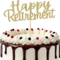 Gold glitter Happy Retirement cake topper for retirement party decoration main product view - Assembled Finished Product
