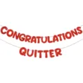 Red glitter letter banner detail showing congratulatory retirement party decoration text. - Red Retirement & Graduation Banners