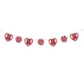 Close-up detail of the red glitter hanging garland with double happiness wedding decorations. - Abundant Double Happiness Decor
