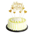 Set de topper para pastel de feliz cumpleanos con brillantina dorada y corazones. - Adornos para tarta HB de corazón dorado