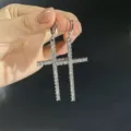 Stunning silver rhinestone large cross earrings, perfect for Y2K street style and fashion. - White Gold