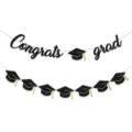 Banniere fete de graduation paillettes noires Congrats grad guirlande decoration - Bannière de remise de diplôme Congrats Grad