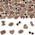 Retro leopard print party confetti set table decorations with bows hats and heart shapes. - 100 Pieces/Pack
