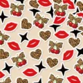 Musterdesign mit Leopardenmuster, Kirschen und roten Lippen, ideal für trendige Partydeko. - Kirsch- und Herz-Konfetti mit Leopardenmuster / 100 Blatt/Packung
