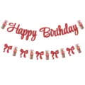 Rote glitzernde Happy Birthday Girlande mit Colaflasche und Schleife fur Partydeko. - Rote Soda-Girlande