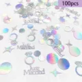 Schillernde holografische Hochzeitskonfetti Tischdeko Diamantring Papierstreuung 100Stk - 100 Blatt/Packung